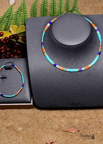 Boho Necklace, Tila Bead Choker with Bracelet, Color of Life